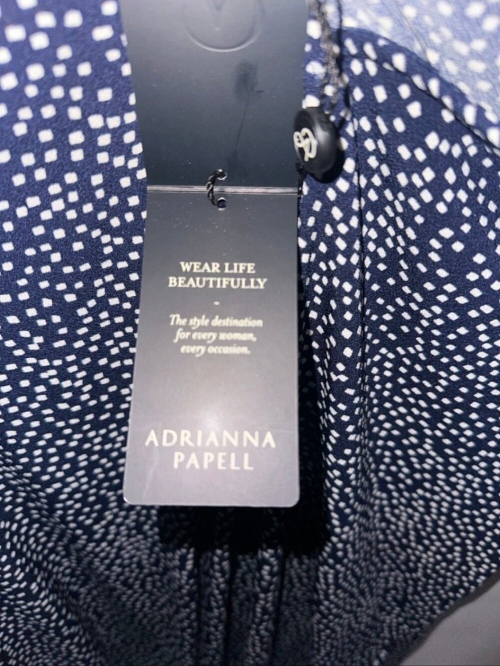 BNWT Adrianna Papell Navy Dot Flutter Sleeve V-Neck Top - Picture 5 of 5